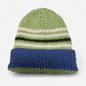Vintage light green, white and blue handmade beanie
